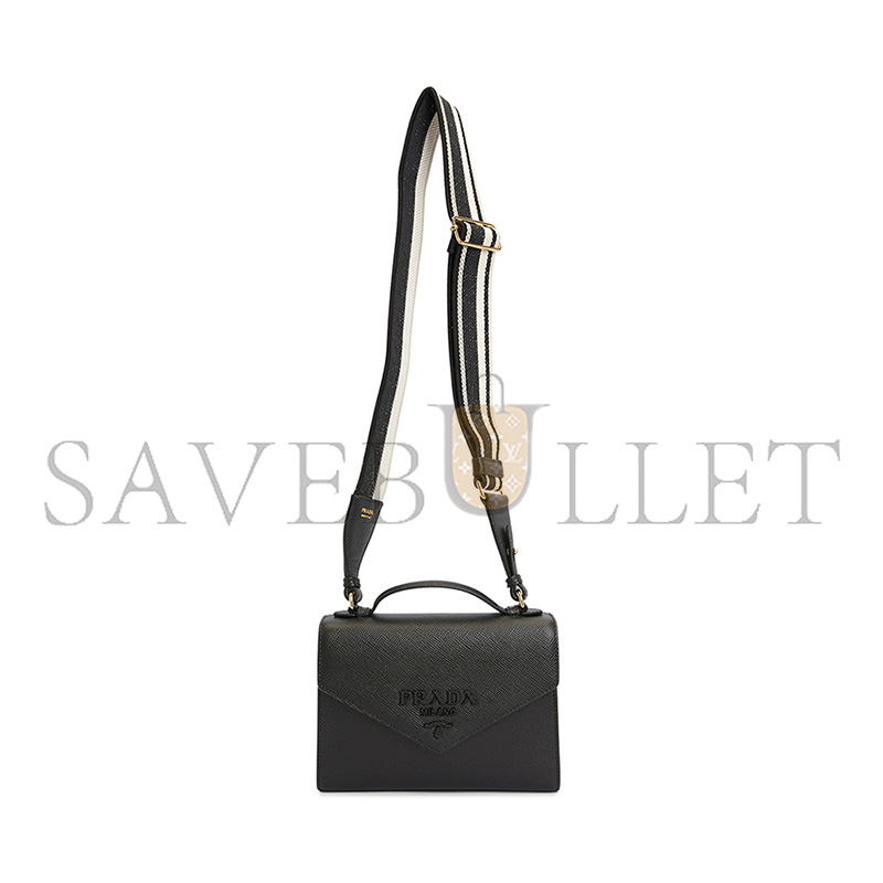 Pra*a shoulder bag handbag monochrome saffiano black 1bd317 (21*14*6.5cm)